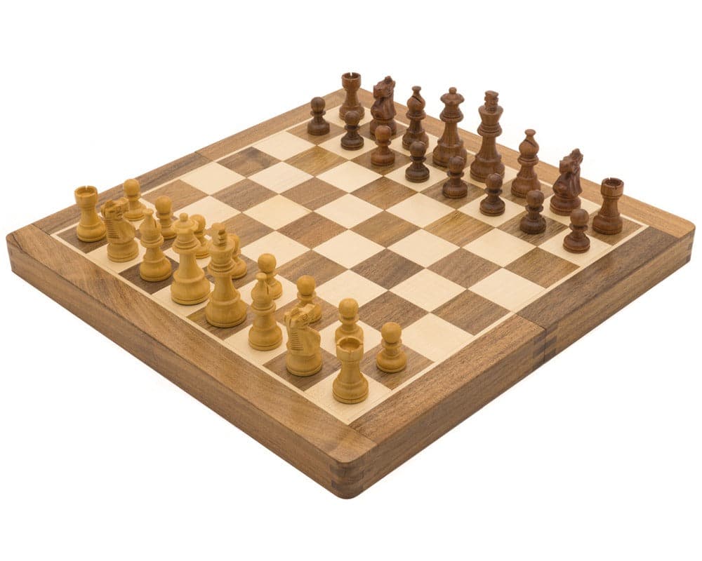 Lyxigt hopfällbart reseschackset i massivt trä, 35 cm, magnetiskt
