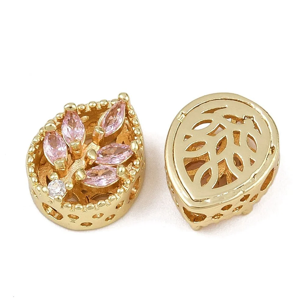 Blad Perle med Pink Kubiske Zirkonia – Langtidsholdbar 18K Forgyldt Messing (12x10x6mm) 2 Stk - Bild 3