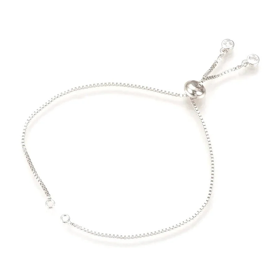 Box Slider Armbånd med Zirkonia Sten – Messing, Langtidsholdbar Platinbelagt (11.5~12cm)