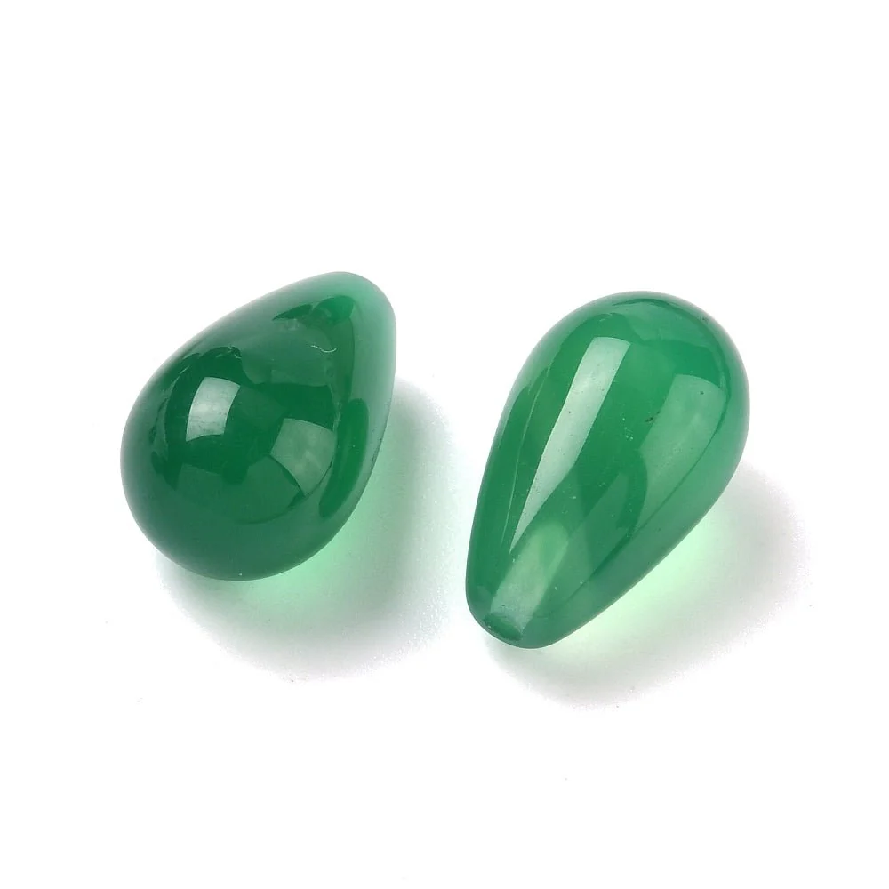 Grøn Agat Perle – Topboret Dråbe (15x9mm) 2 stk. - Bild 3