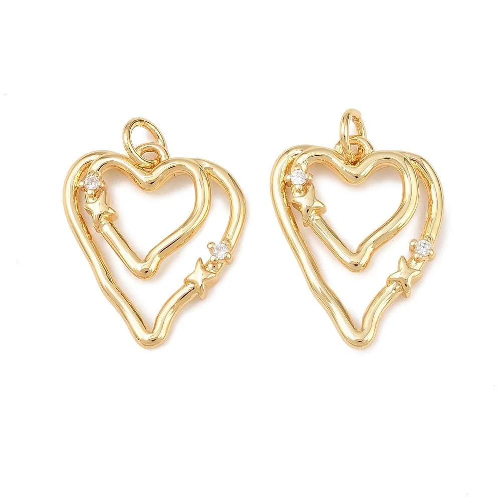 Hjerte Vedhæng Med Zirkonia Og Øsken – 18K Langtidsholdbar Forgyldt Messing (19,5x17x2,8mm)