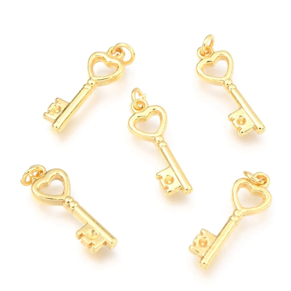 Hjertenøgle Vedhæng Med Øsken – 18K Langtidsholdbar Forgyldt Messing (20x7x2,3mm) 4 stk.