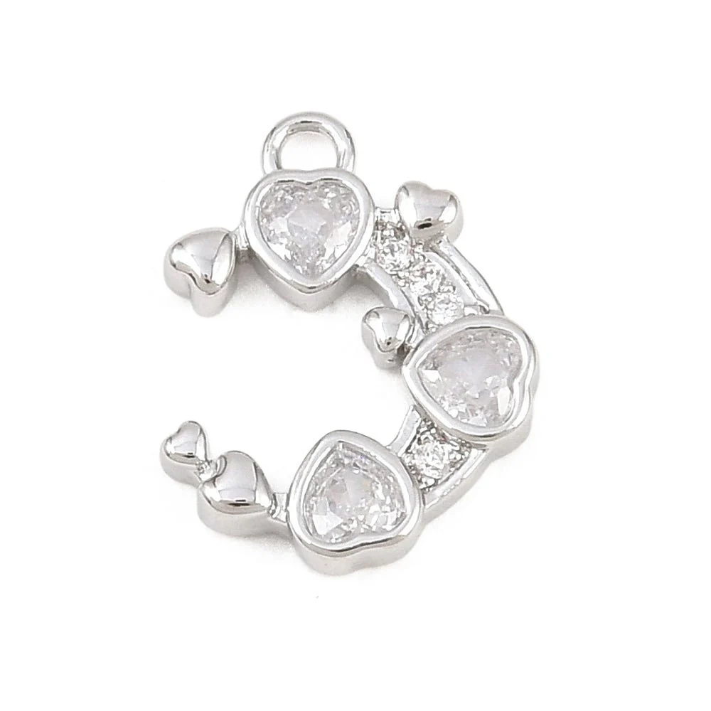 Måne Med Hjerte Vedhæng – Platin Messing Med Kubiske Zirkonia (13,5x11mm) - Bild 2
