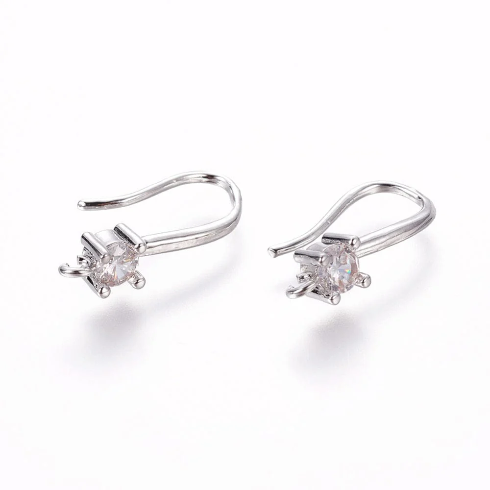 Ørekroge med Klare Zirkonia Sten, platin farvet, (19x4,5 mm)