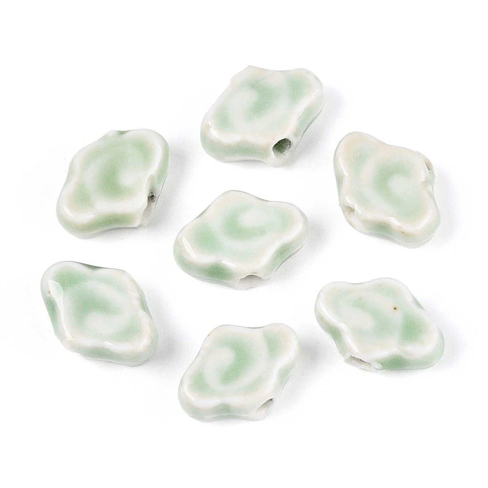 Porcelænsperler – Glaseret, Mørkegrøn (10-12x16x6mm) 4 stk.