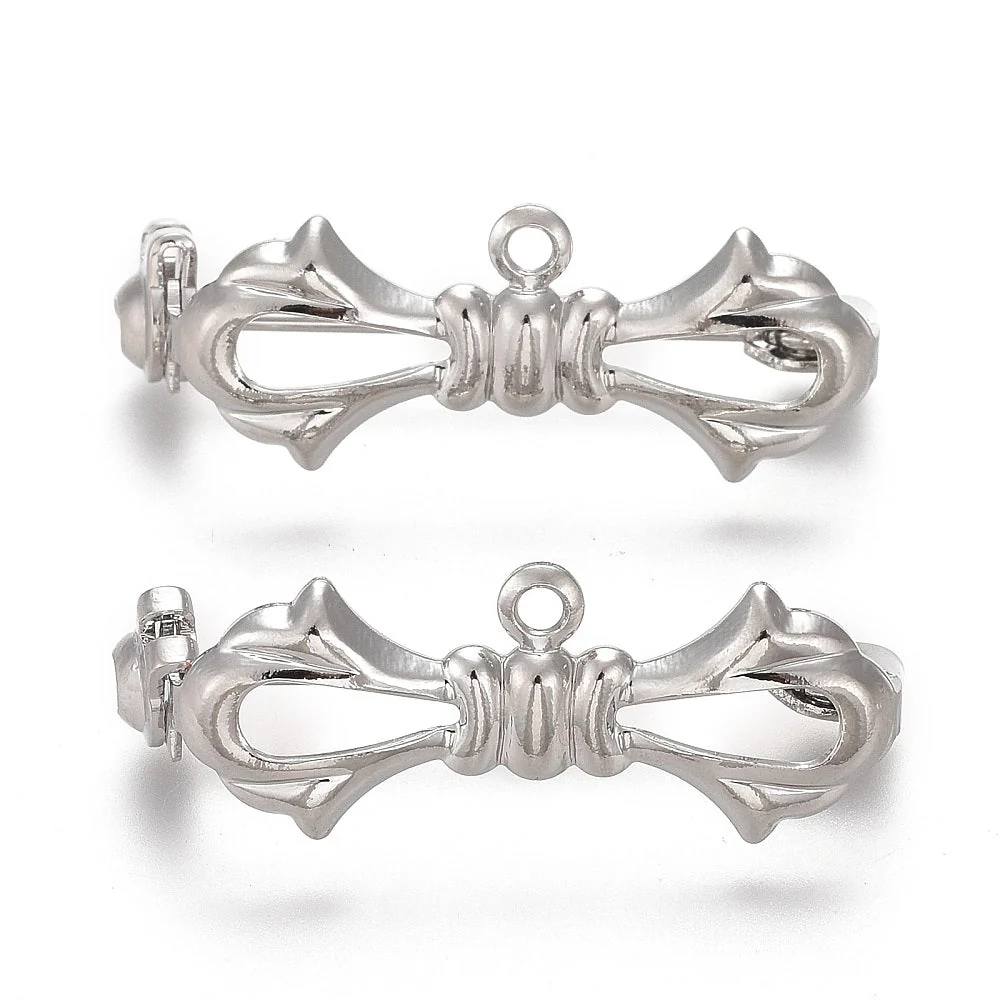 Sløjfe Broche-Lås – Platinbelagt Messing (28,5x10x7mm)